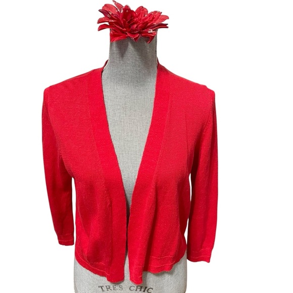 ANN TAYLOR Lightweight Dress Cardigan In Wild Tomato size S - Picture 2 of 9